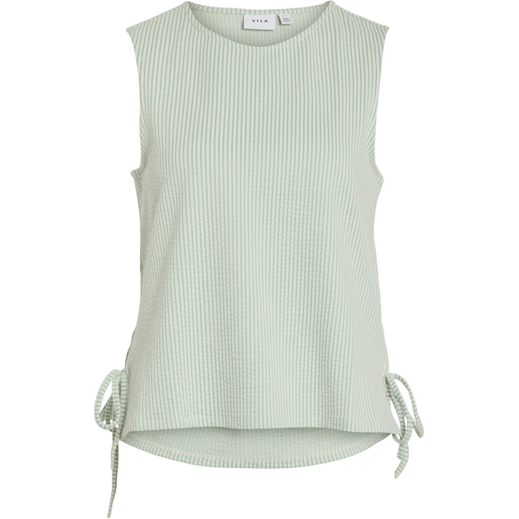 Vila Dame Top Vistriplo Silt Green Stripes Birch