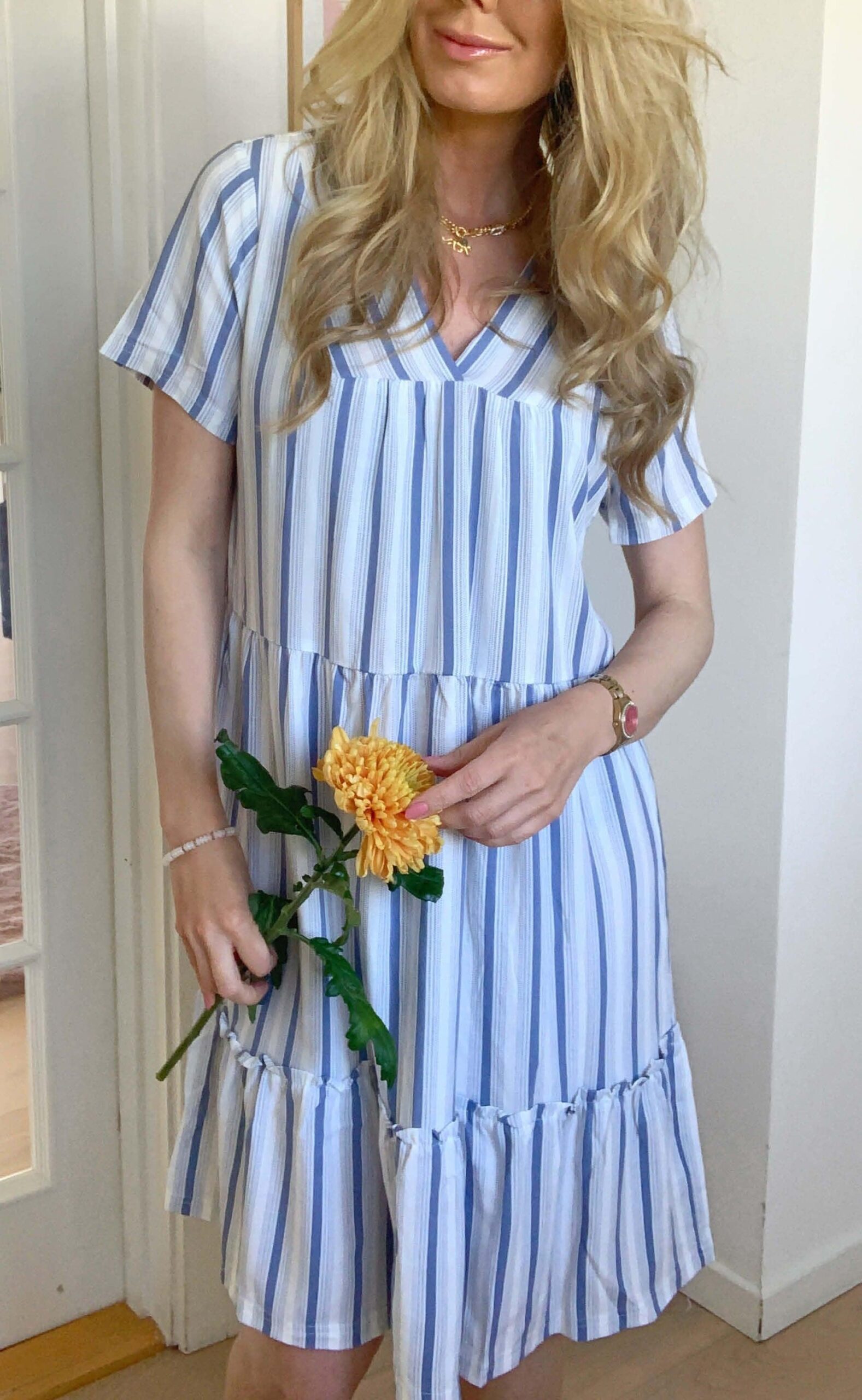 Freequent Kjole Dea Stripe Blue Chambray