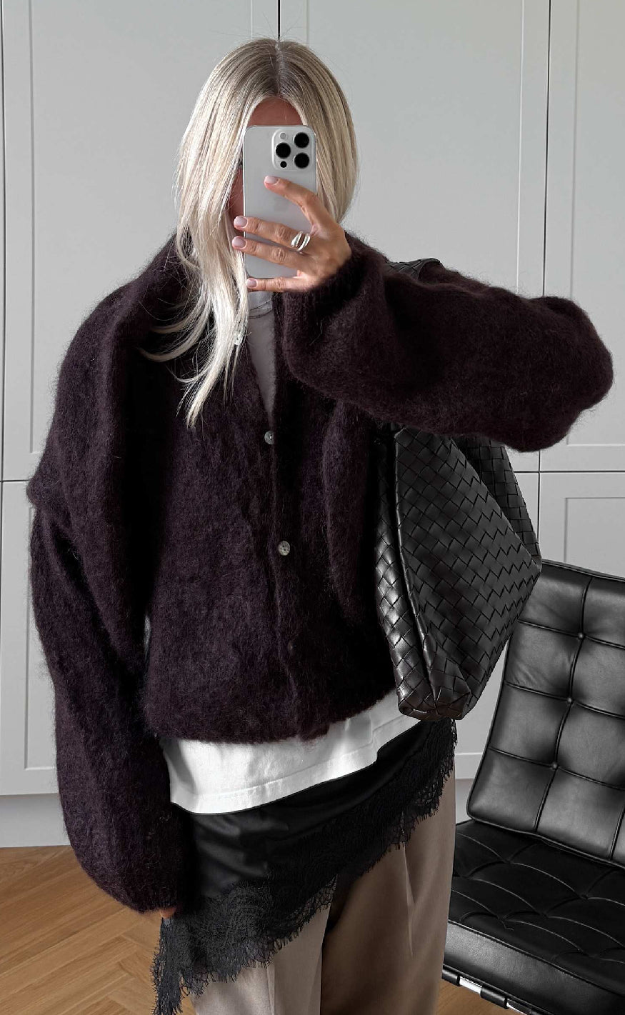 Noella Cardigan -kae Mohair Dark Brown Chocolate