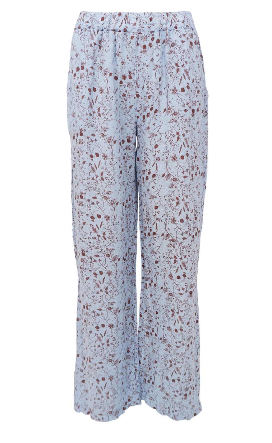 Black Colour Bukser Melina Wide Linen Floral