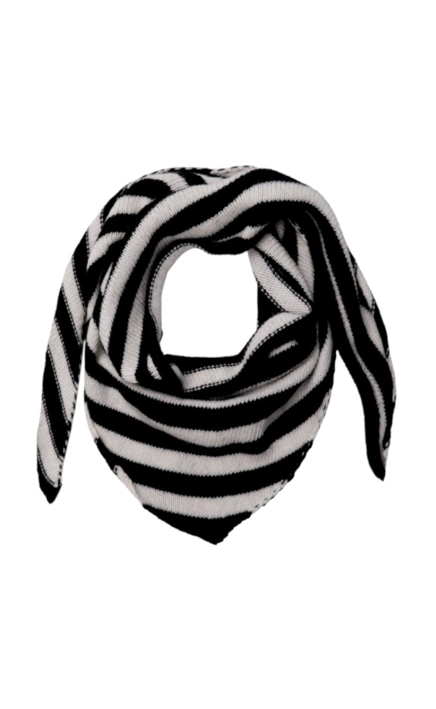 Black Colour Strikket Tørklæde Triangle Striped Black White