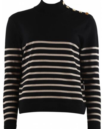 Continue Strikbluse Sissa Black With Offwhite Stripe