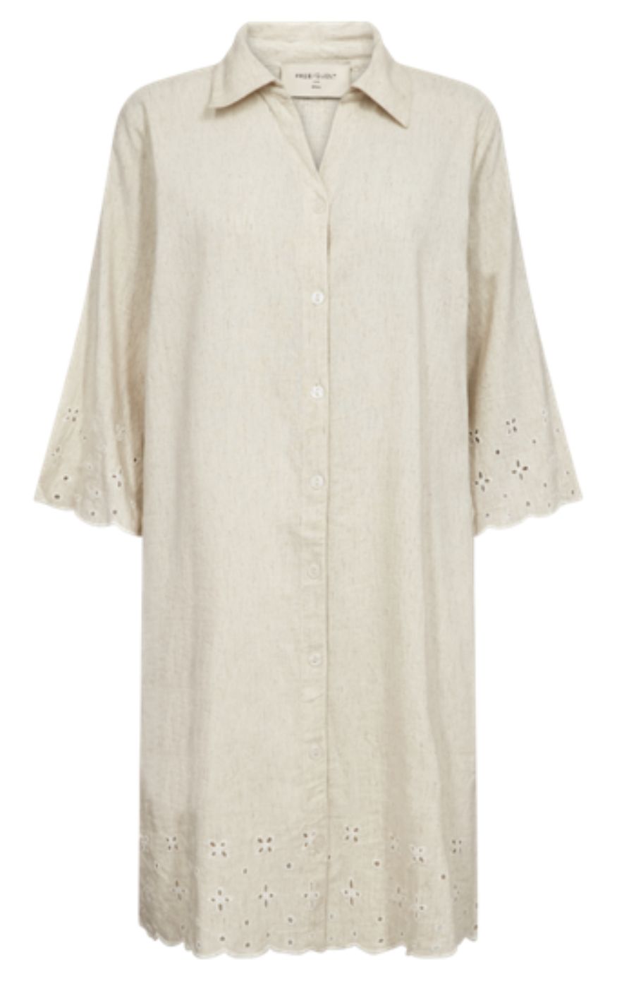Freequent Kjole Linus Button Embroidery Moonbeam Melange