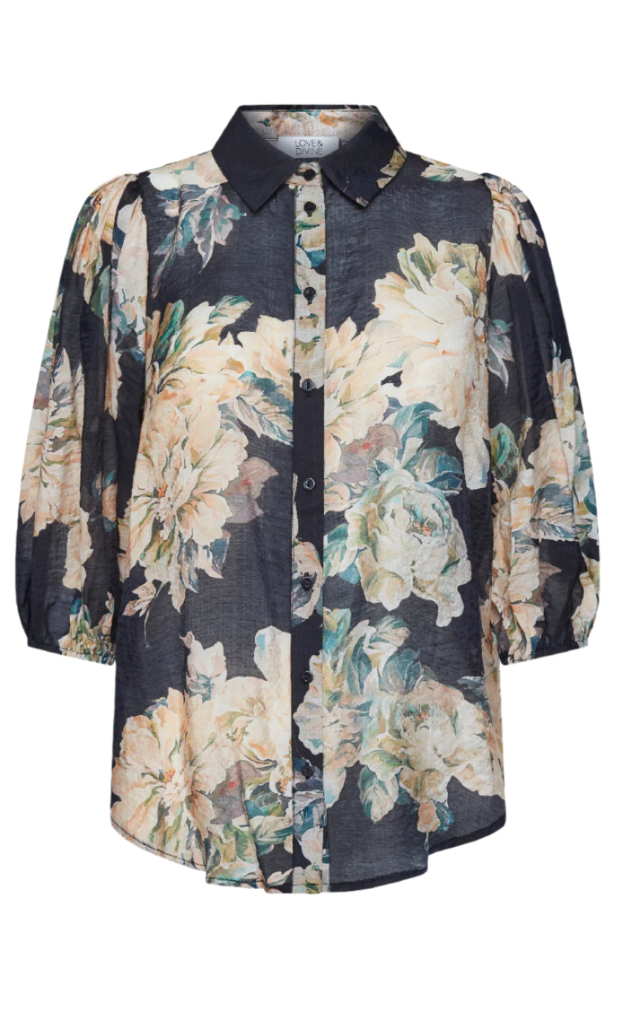Love Divine Bluse Love436-17 Black Flower