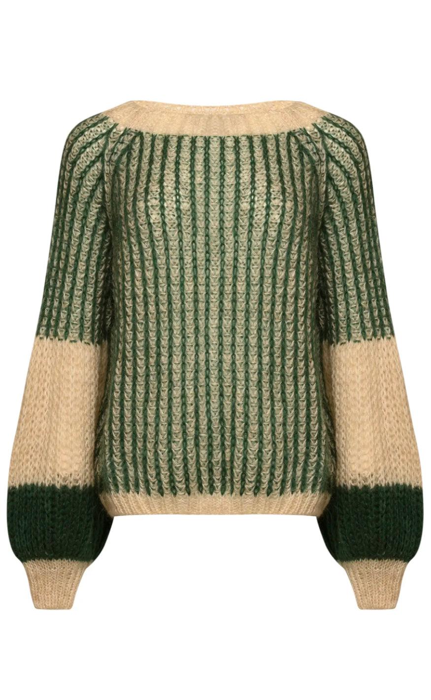 Noella Sweater Liana Beige Bottle Green