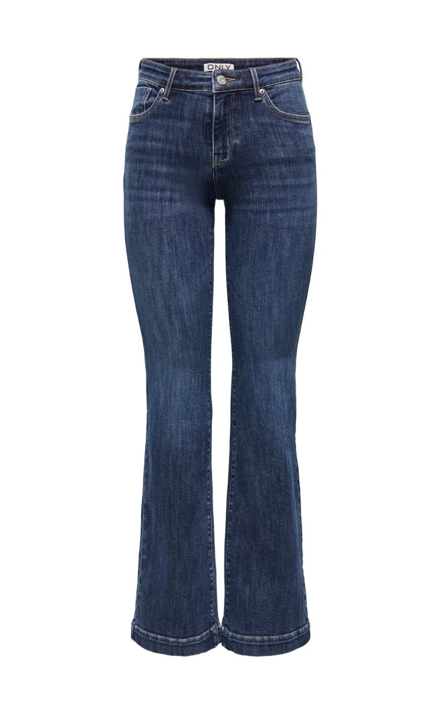 Only Bukser Power Mid Flared Pushup Dark Blue Denim