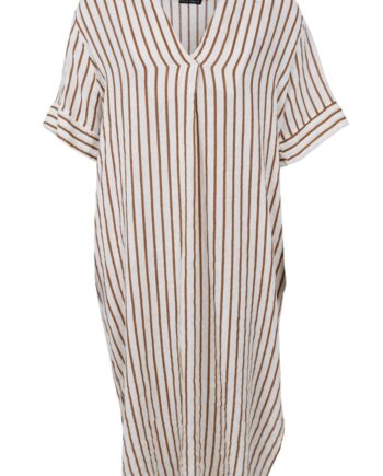 Black Colour Kjole Melina Long Linen Camel Stripe