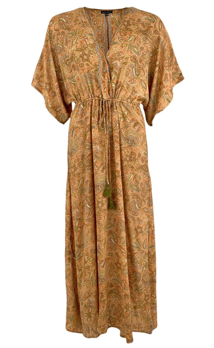 Black Colour Luna Long -neck Kjole Peach Paisley