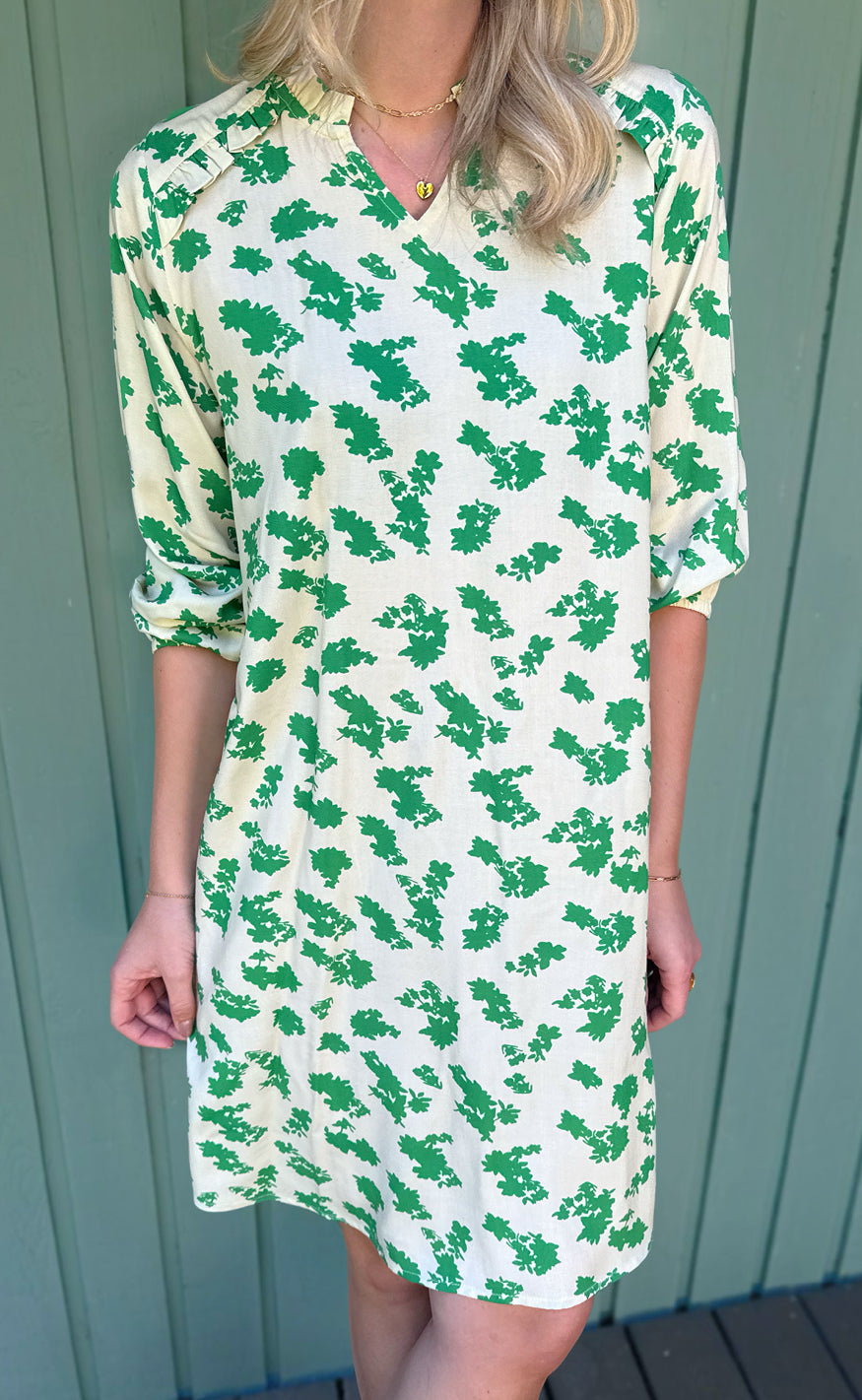 Say Ina Copenhagen Kjole Mira White Green Flowers