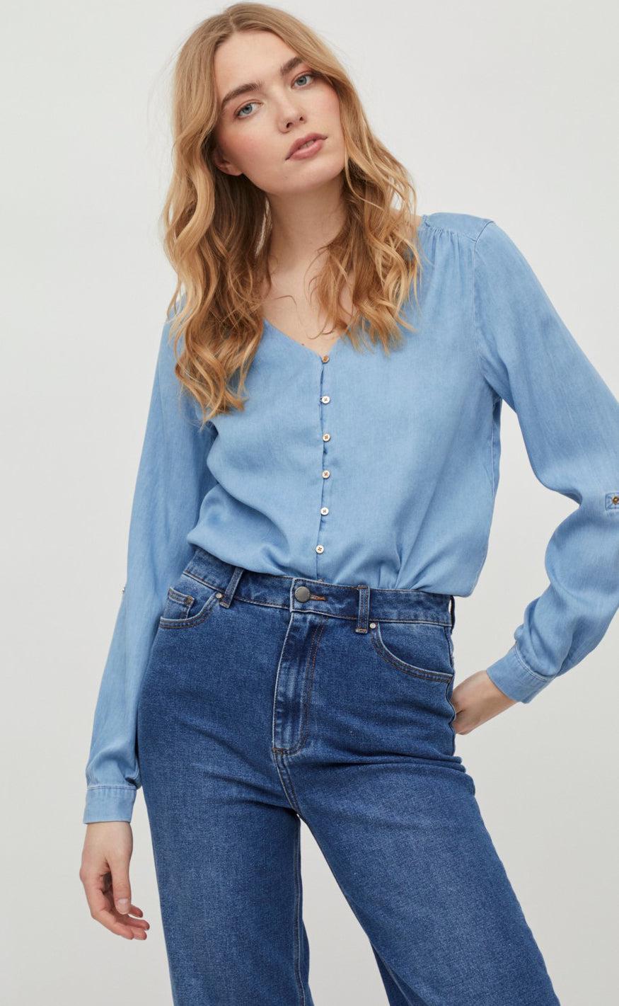 Vila Bluse Bista Medium Blue Denim