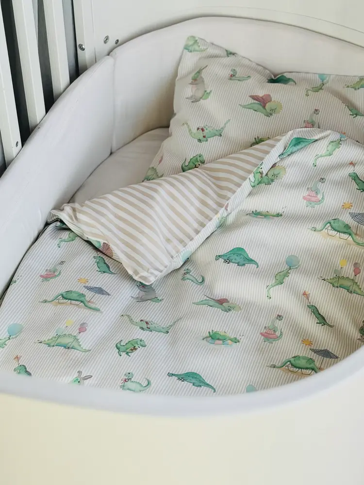 Baby Sengetøj Dino Green Beige 70x100 Cm