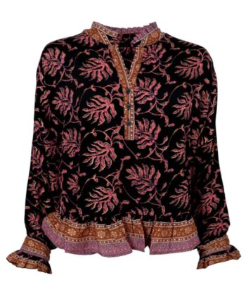 Black Colour Bluse Luna Ruffle Black Oak