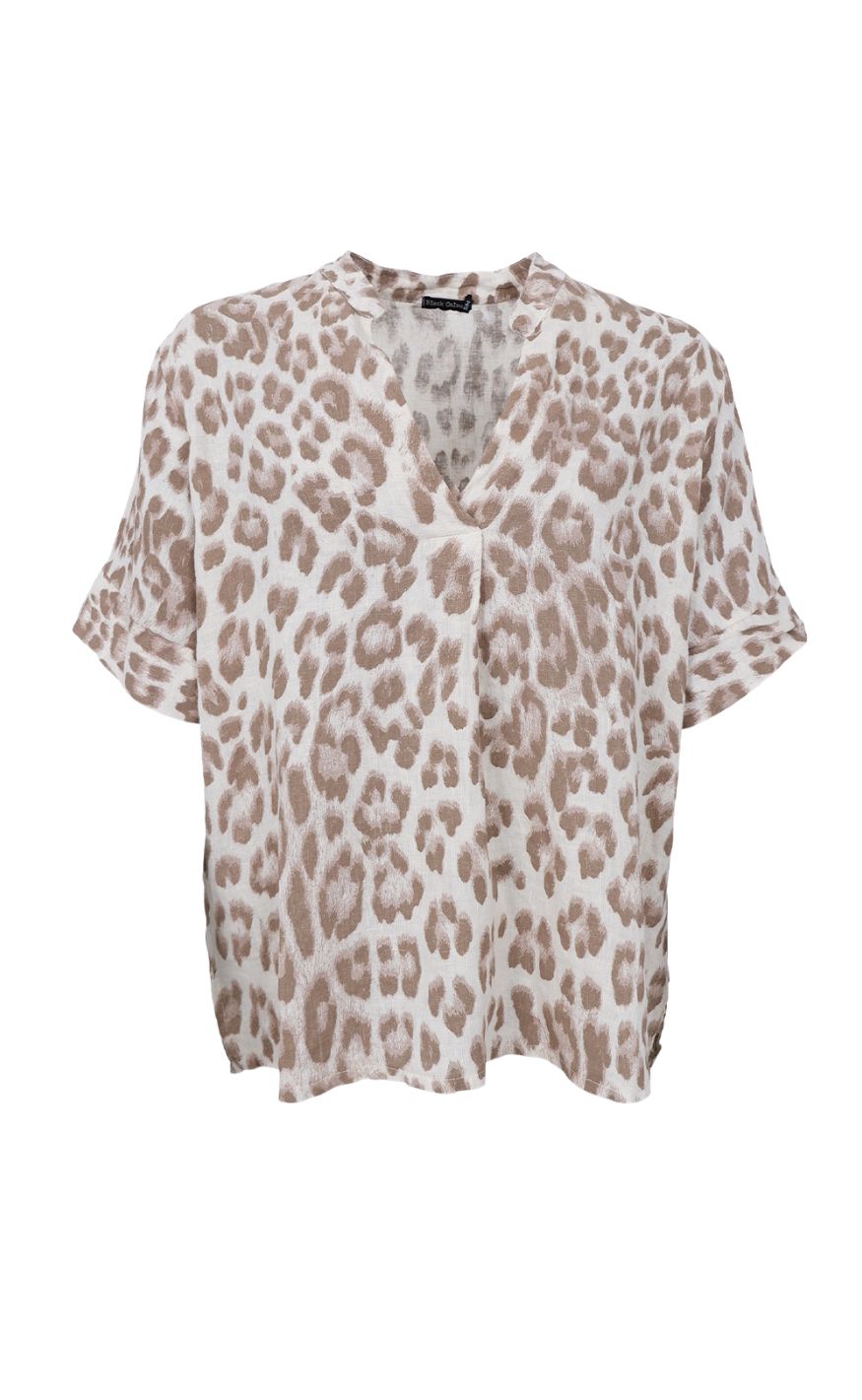 Black Colour Bluse Melina Ss Linen Nougat Leo