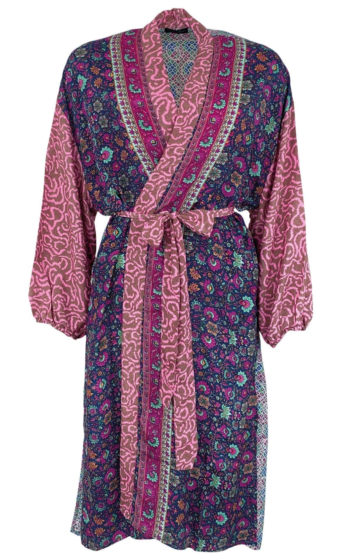Black Colour Kimono Luna Long Blue Mix