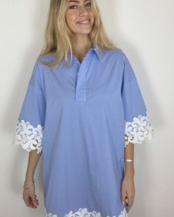 Continue Kjole Klara Embrodery Blue Stripe