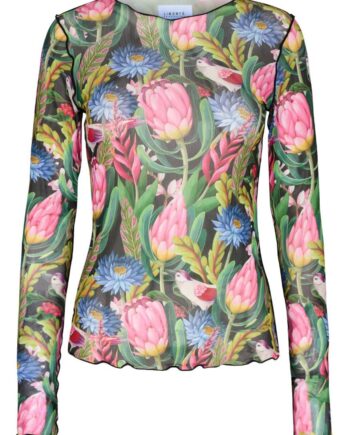 Liberte Bluse Mesh Flower Bird Black