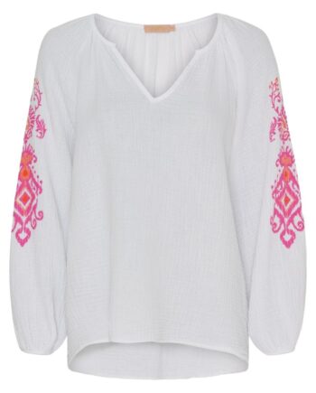 Marta Du Chateau Bluse Irma White Fuxia Print
