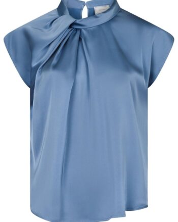 Neo Noir Top Fleur Drapy Satin Dusty Blue