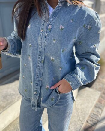 Only Skjorte Vera Light Blue Denim Flower