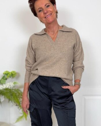 Pieces Striktrøje Malou Polo Taupe Gray Melange