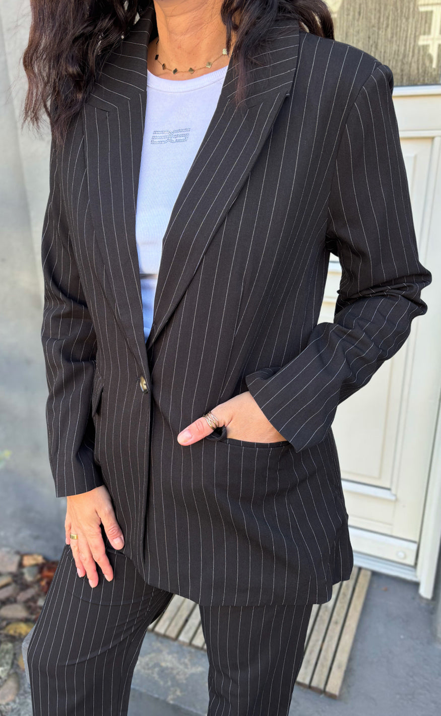 Say Ina Copenhagen Blazer Liva Black Pinstripe