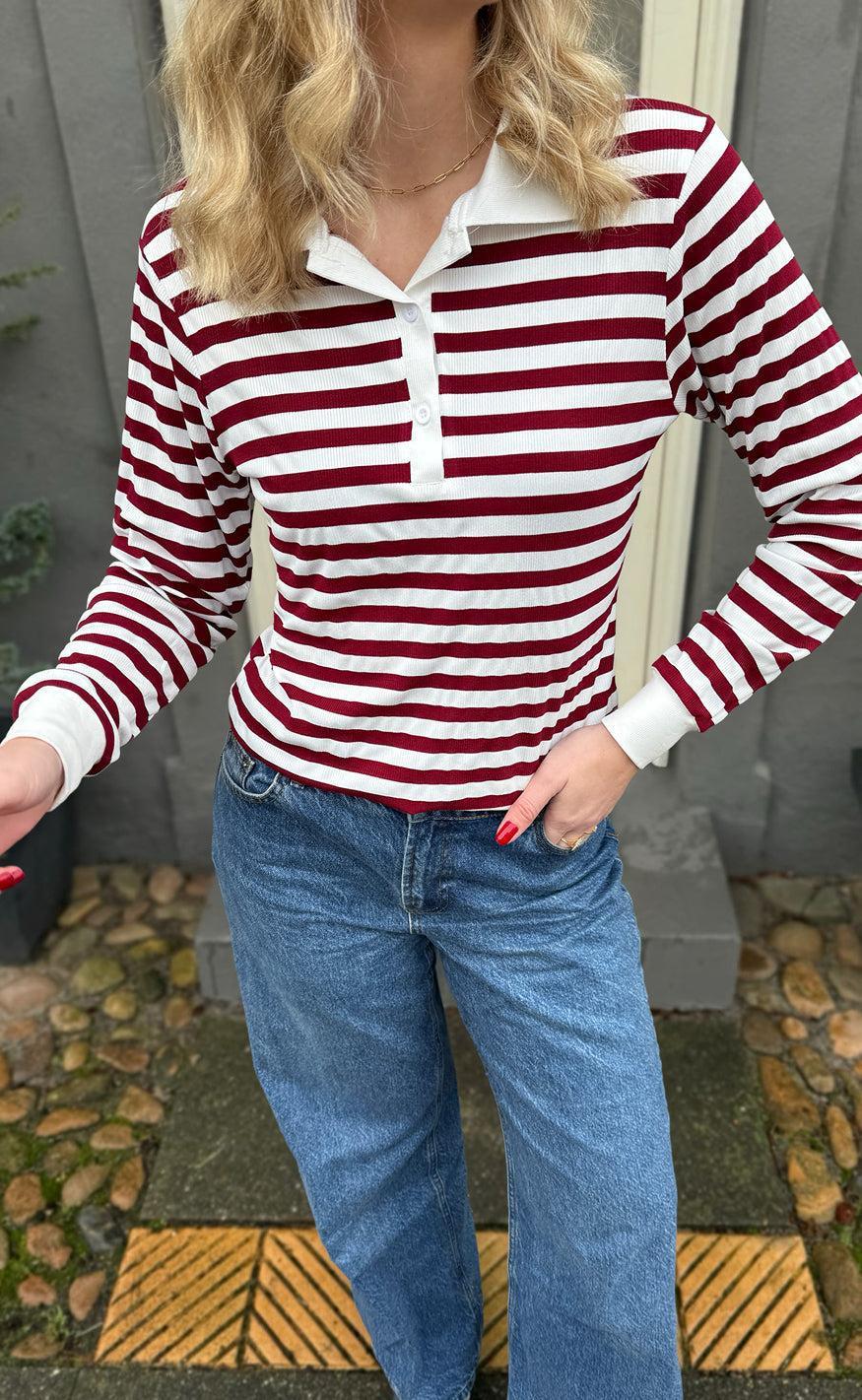Say Ina Copenhagen Polo   Bluse Pamela Bordeaux Striped