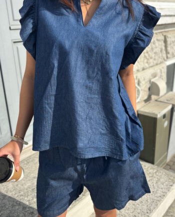 Say Ina Copenhagen Top Detia Frill Denim Blue