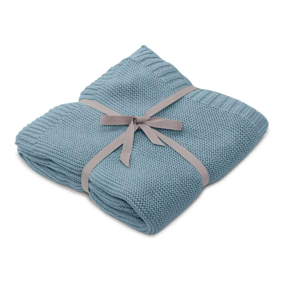 Striktæppe Misty Blue økologisk