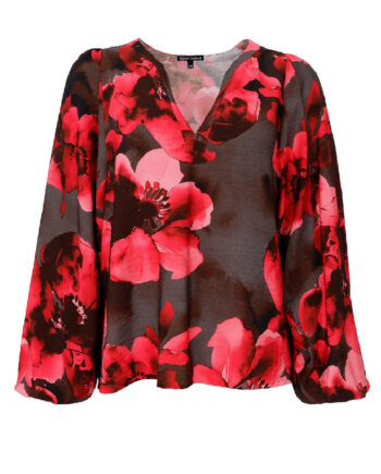 Black Colour Bluse Mio Red Flower