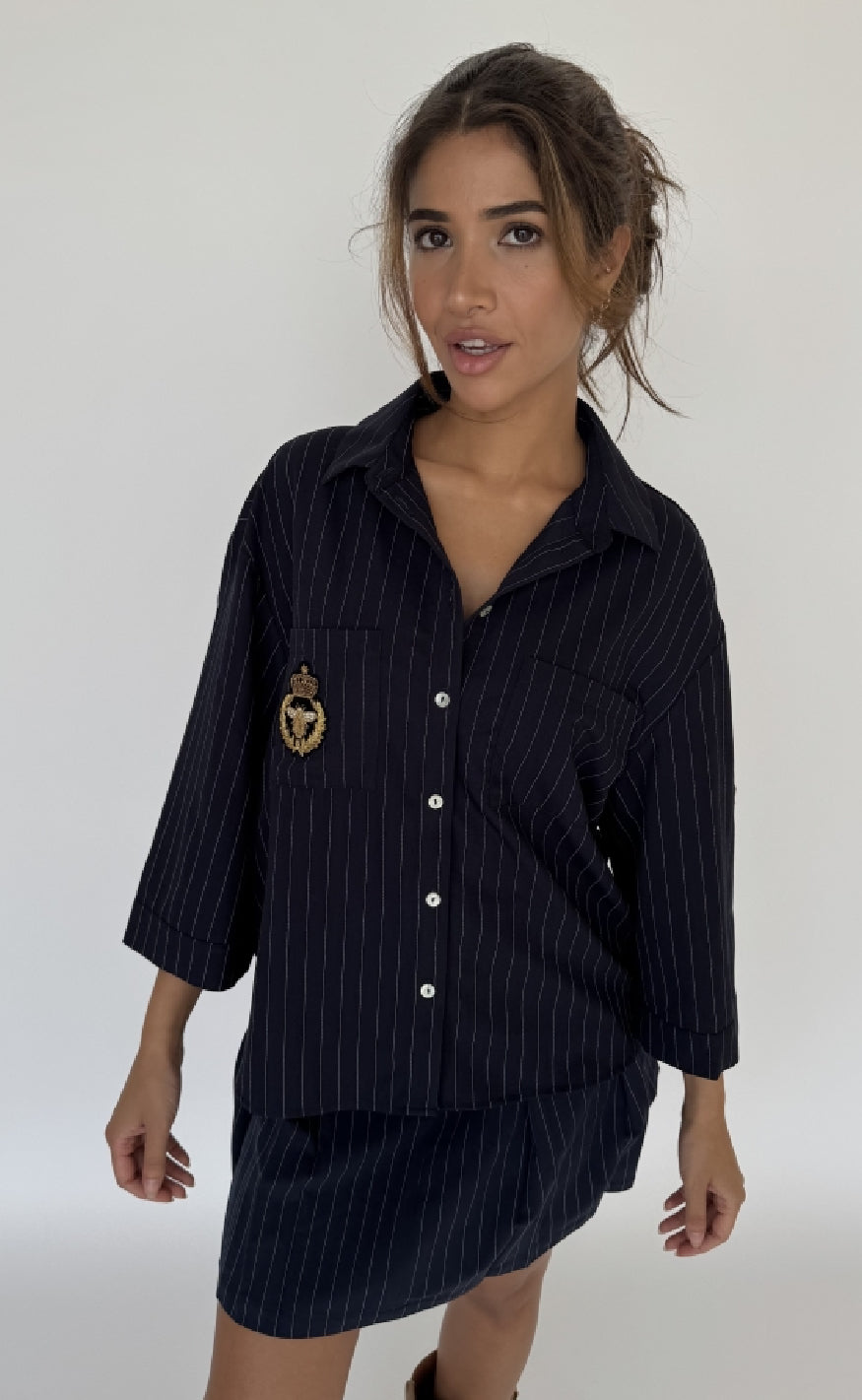 Continue Bluse Mili Pinstripe Navy Blue Stripe