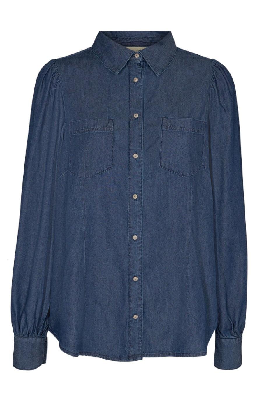 Freequent Skjorte Dobby Medium Blue