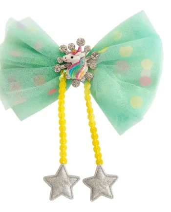 Hårclips Big Unicorn Bow Green