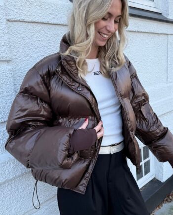 Neo Noir Jakke Rhea Shiny Puffer Dark Brown