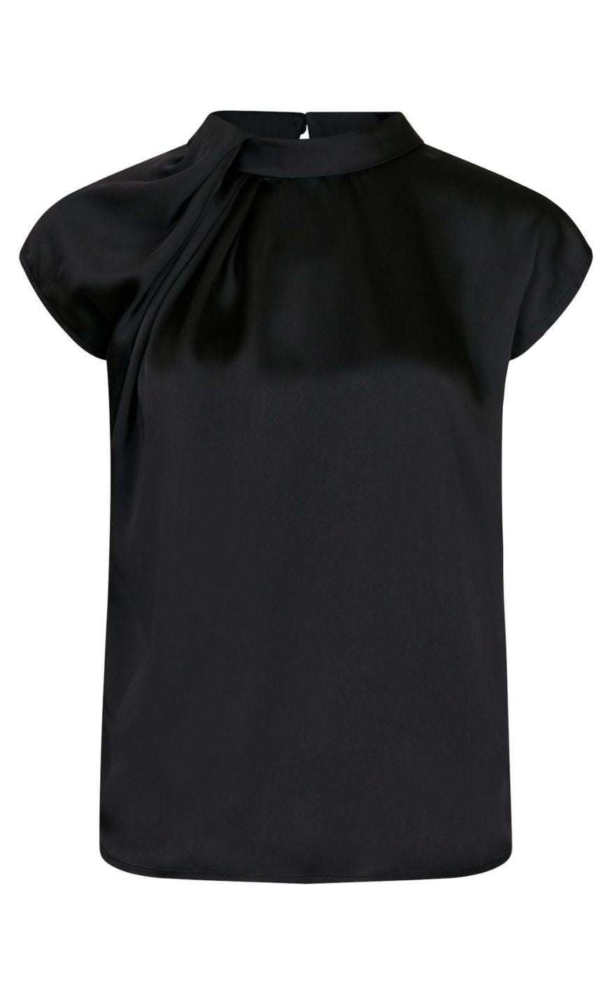 Neo Noir Top Fleur Drapy Satin Black