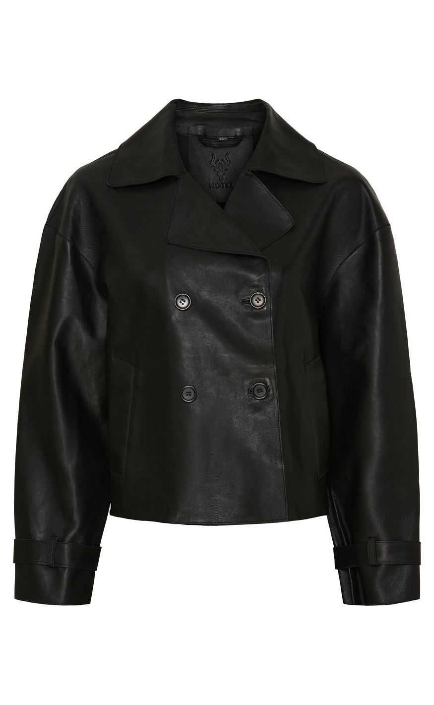 Notyz Jakke Short Leather Trenchcoat Black
