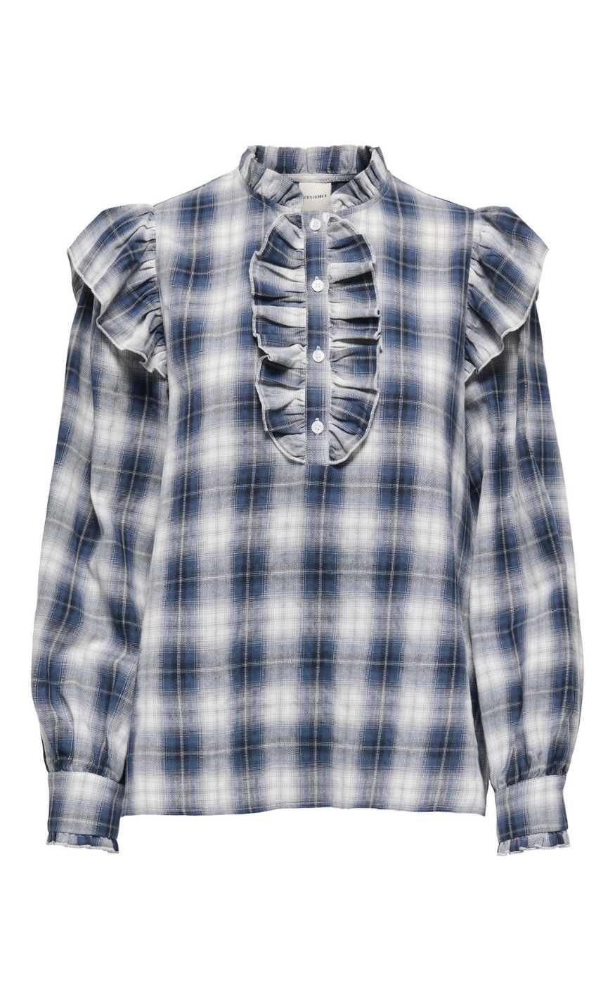 Only Bluse Figa Ls Flounce Cloud Dancer Night Sky