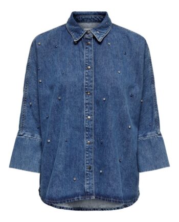Only Skjorte Grace Rhinestone Medium Blue Denim