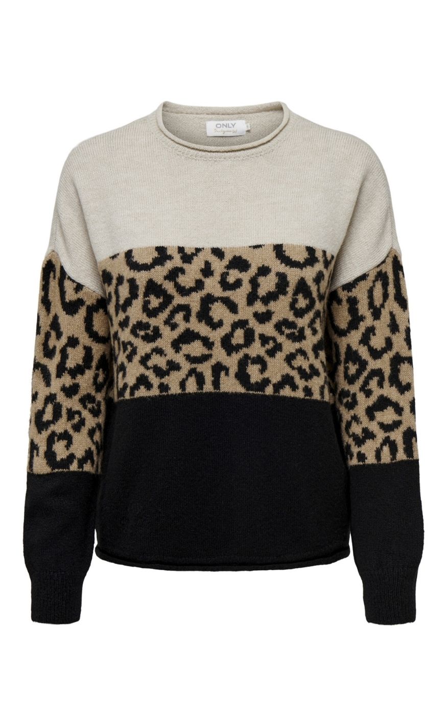 Only Strik Jade Animal Ls   -neck Moonbeam Black Toasted Coconut