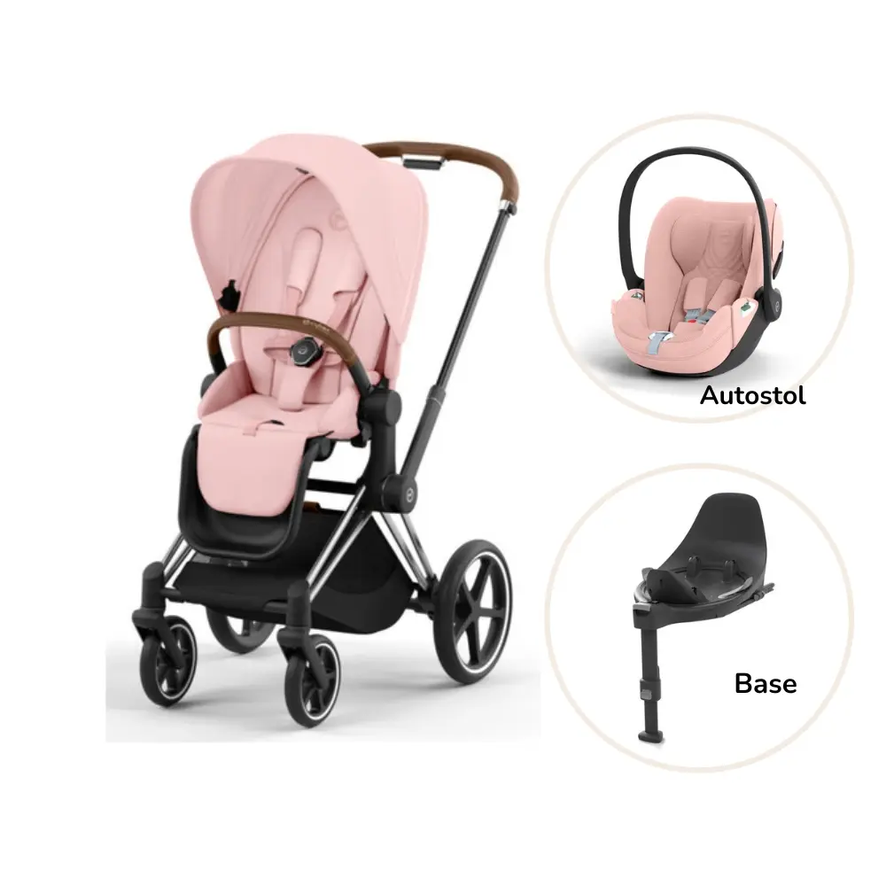 Priam Klapvogn Inkl  Cloud   Og Base Peach Pink Chrome Brown Plus