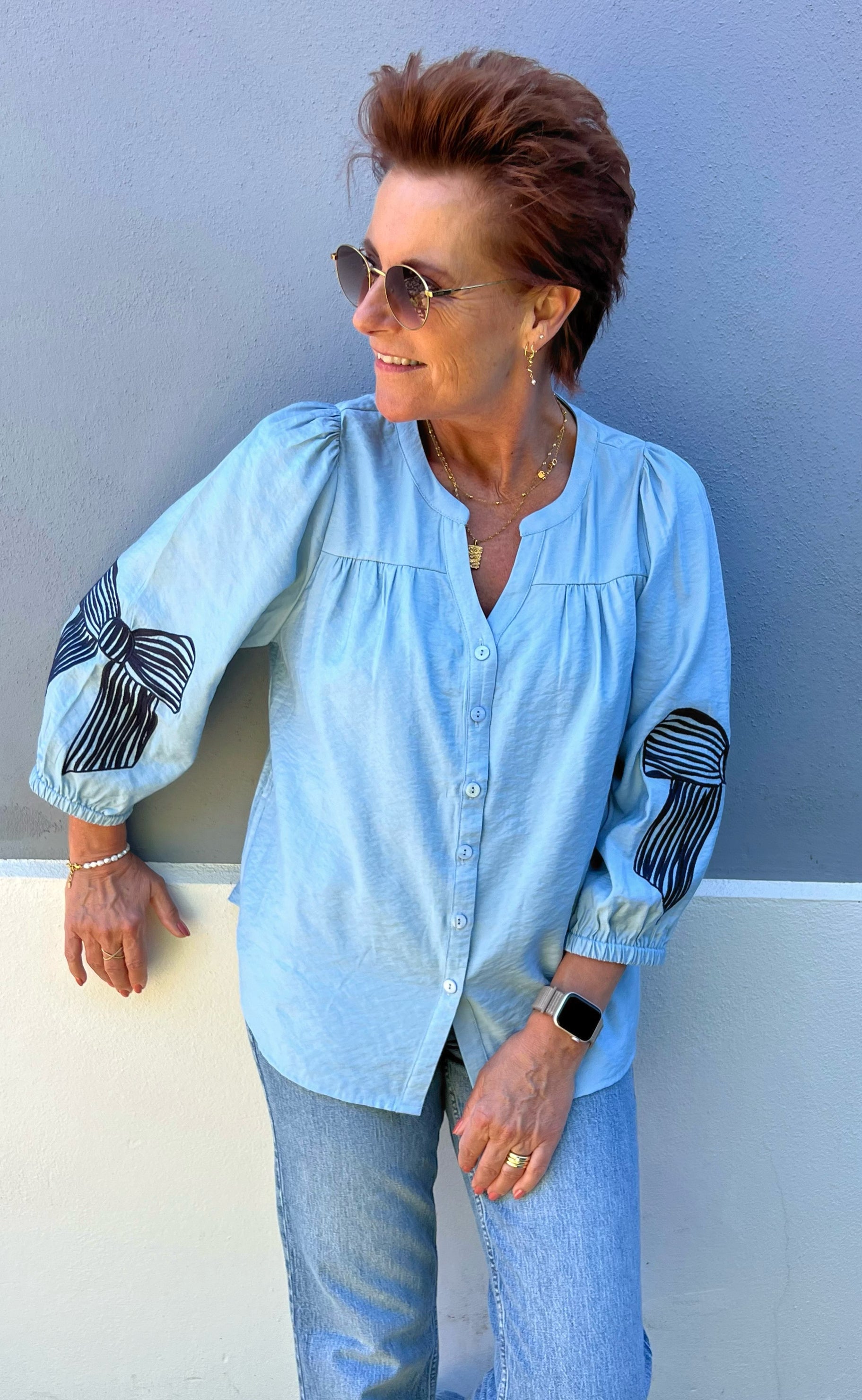 Say Ina Copenhagen Bluse Milly Light Blue    Navy Bows