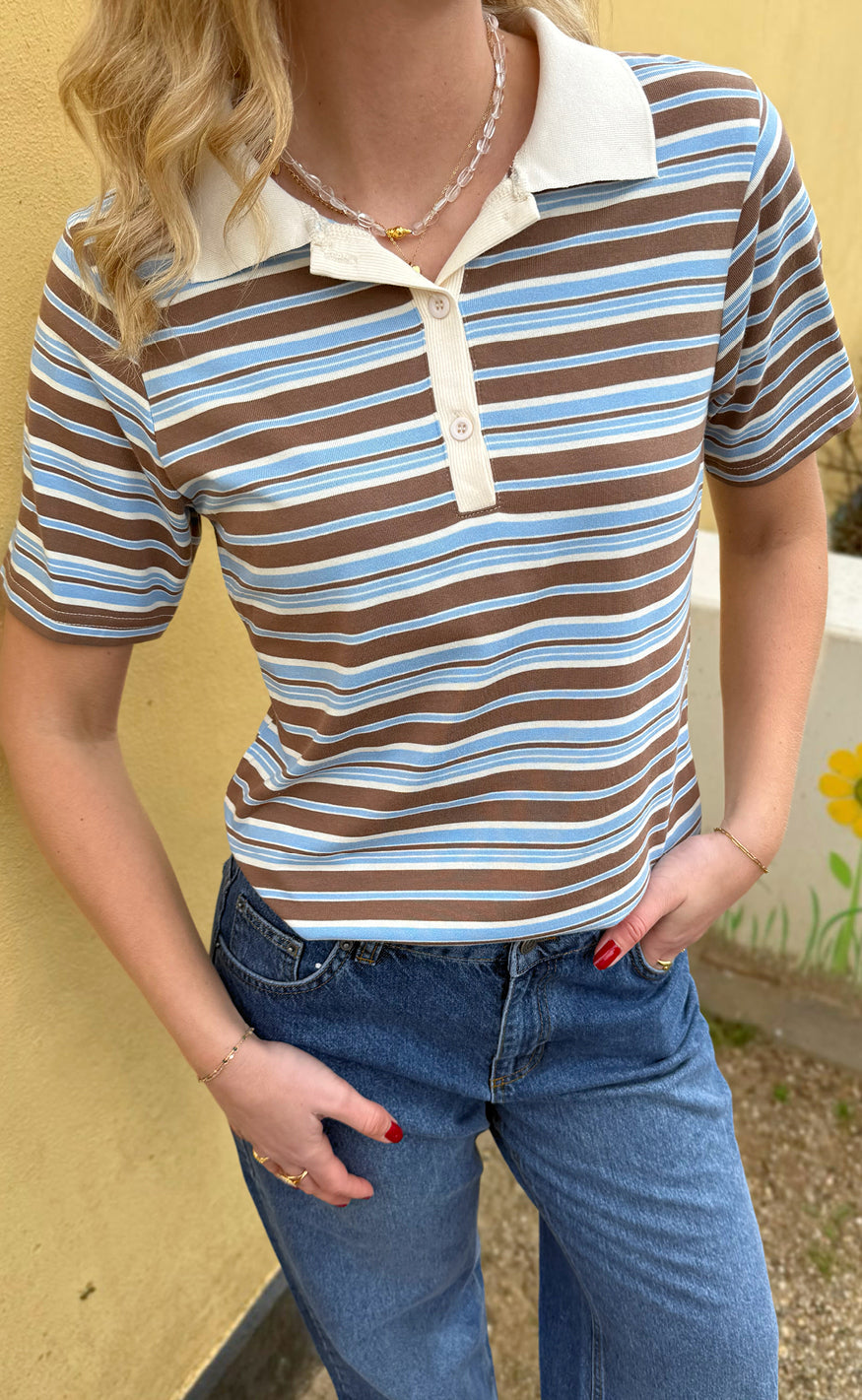 Say Ina Copenhagen Polo  -shirt Pamela Summer Brown   Blue Striped