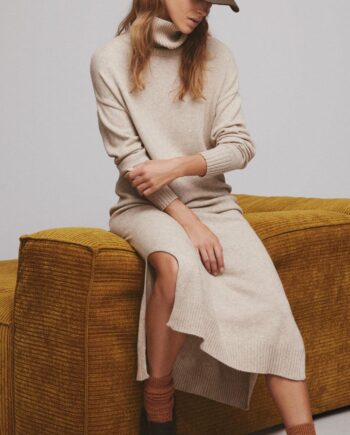 Vila Kjole Rollneck Ril Natural Melange