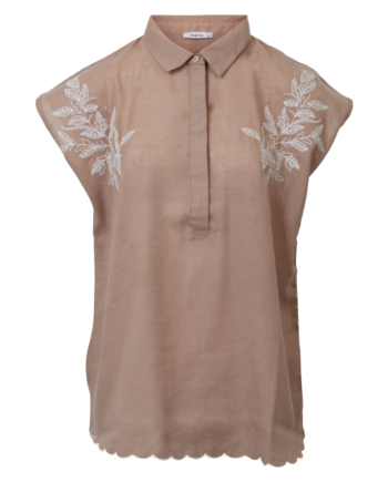 Zbyz Dame Kortærmet Skjorte   Hørmix Plus Size Beige 50 52