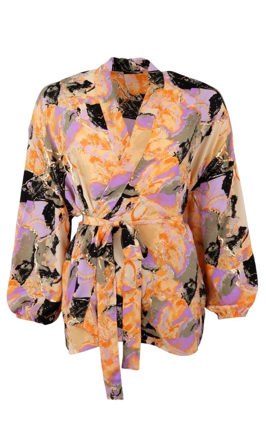 Black Colour Kimono Luna Orange Marble