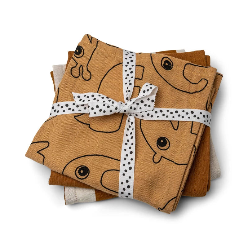 Burp Cloth Pack Gots Deer Friends Mustard