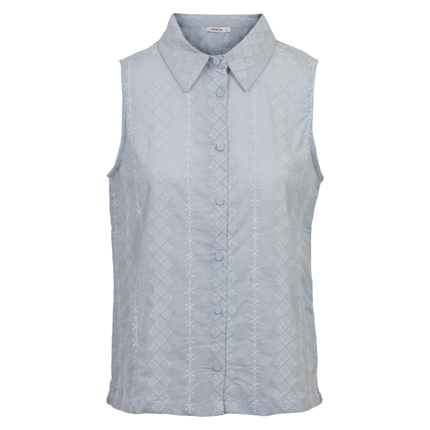 Chacha Dame Kortærmet Bluse Blue White