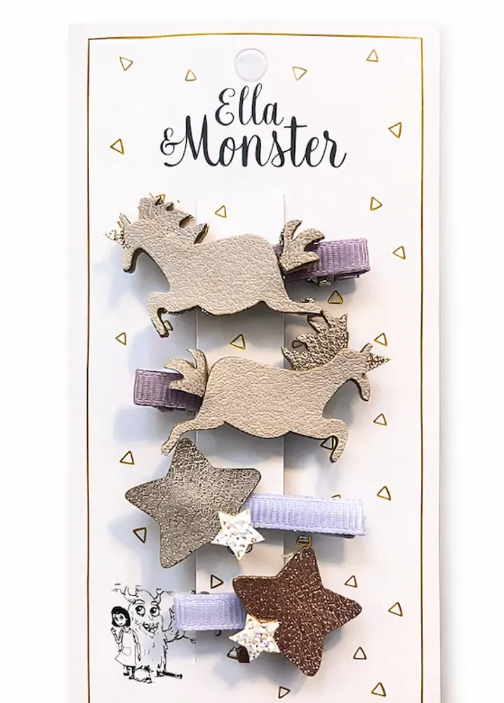 Ella   Monster Hårspænde    Enhjørning   Stjerner Rosa