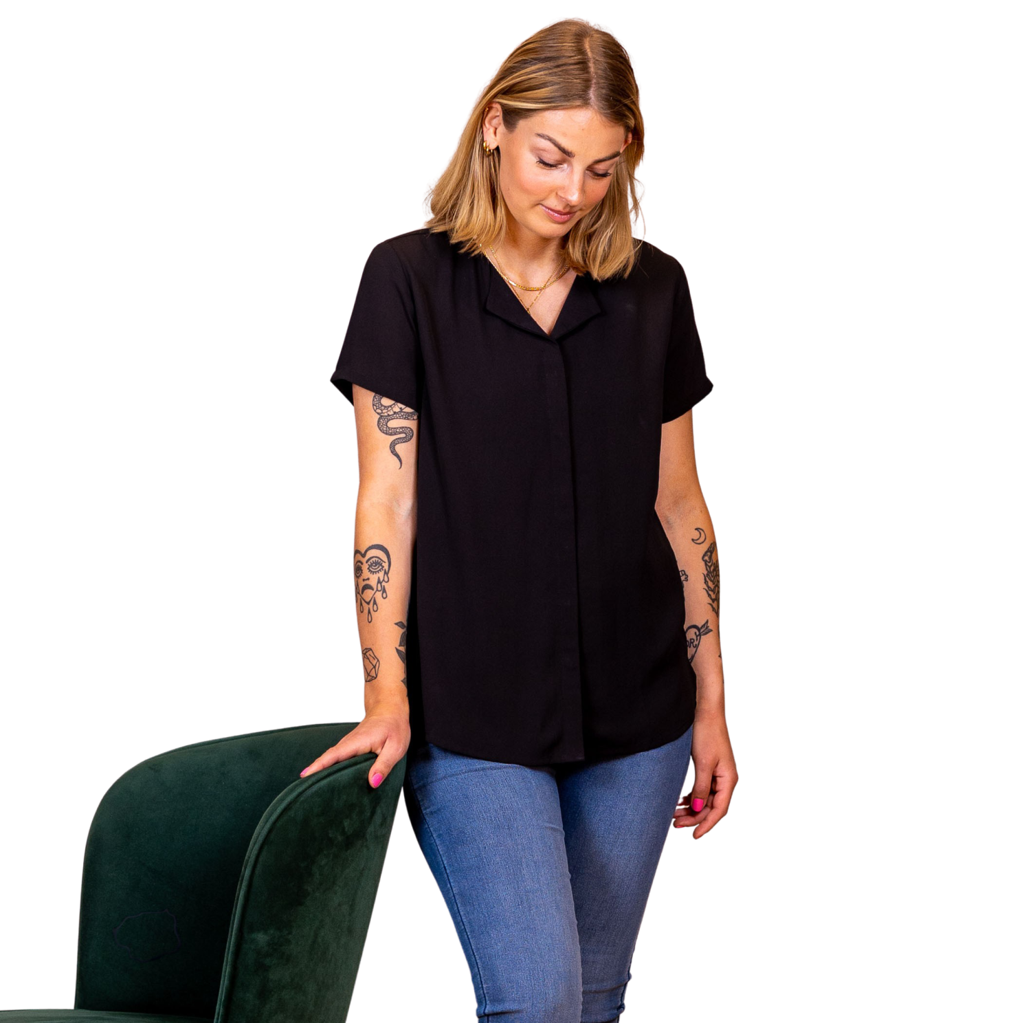 Steenholt Clara Dame Kortærmet Bluse Jet Black