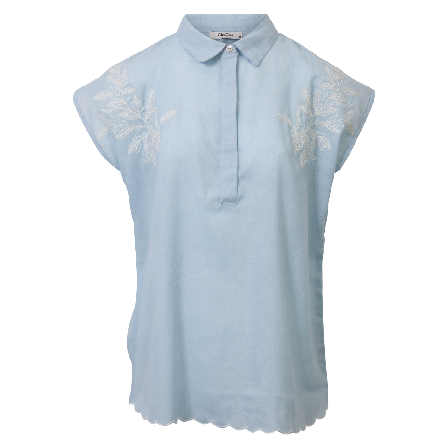 Chacha Dame Kortærmet Skjorte   Hørmix Denim Light Blue