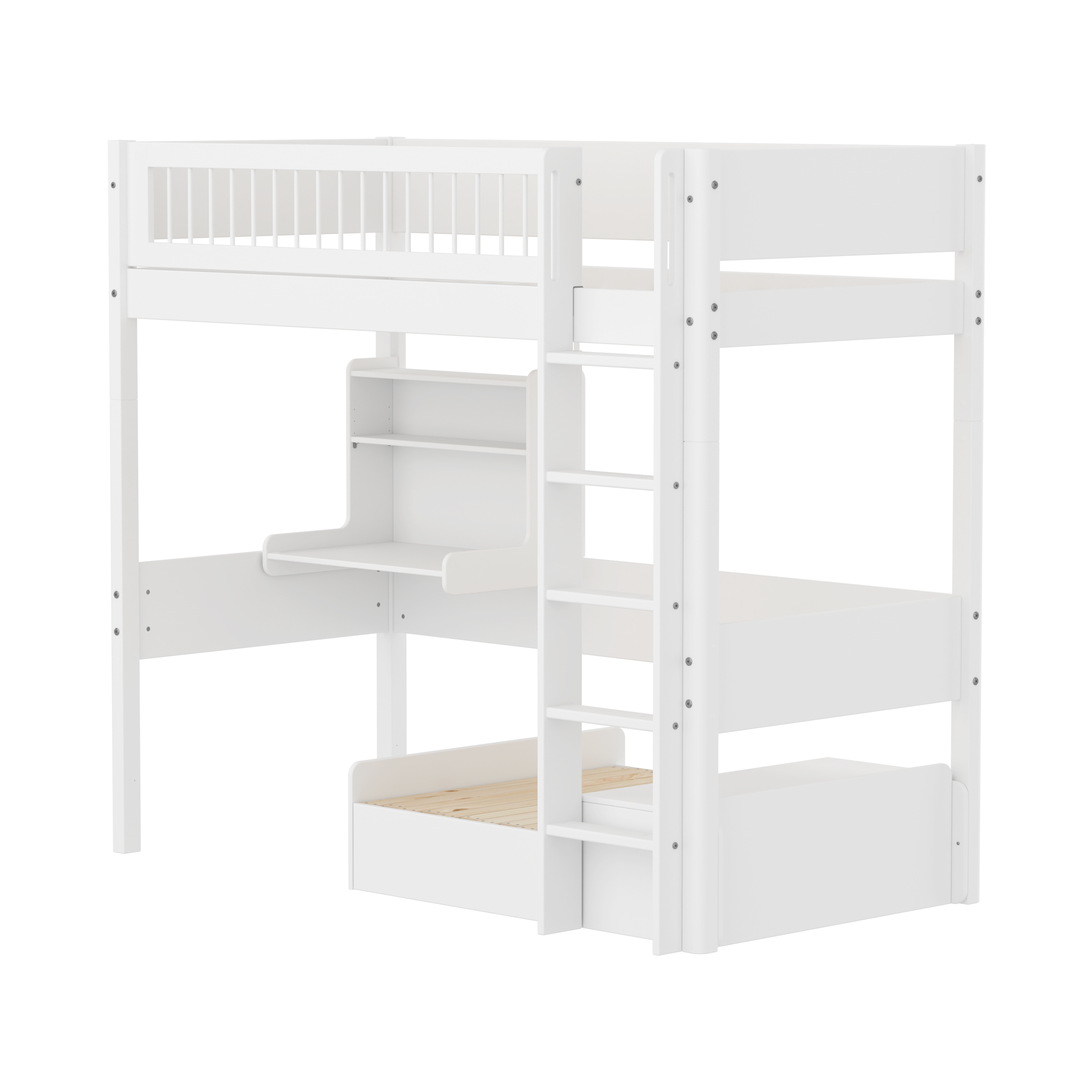 Flexa White Casa Højseng Med Crossbar Sengehest Stige Click On Skrivebord Og Gæsteseng 90x200 Cm Hvid Eg